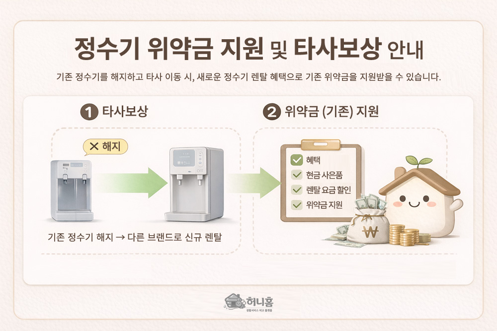 정수기 위약금 지원 및 타사보상 안내 이미지