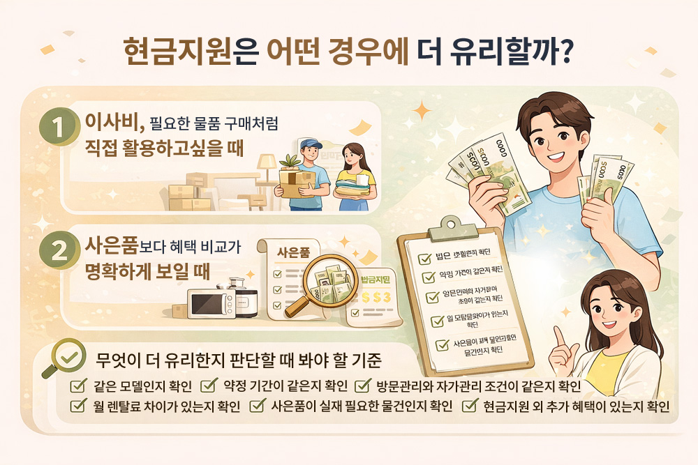 현금지원과 사은품 선택 기준
