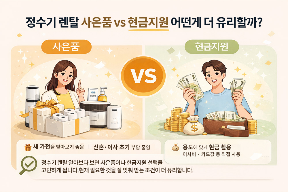 사은품과 현금지원 정수기 렌탈 비교