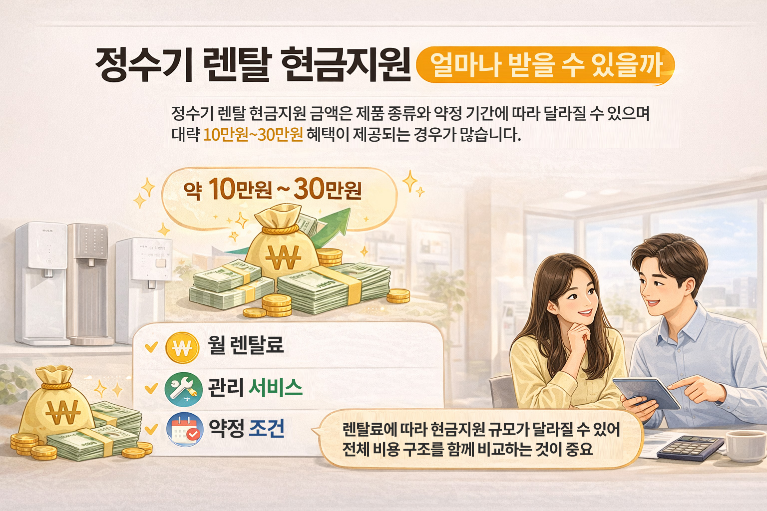 정수기 렌탈 현금지원 금액 안내